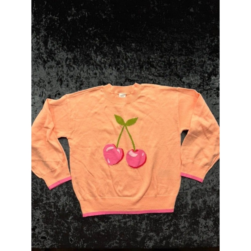 NWT babyGap Girls 5Y Coral Pink Cherry Intarsia Sweater 100% Cotton